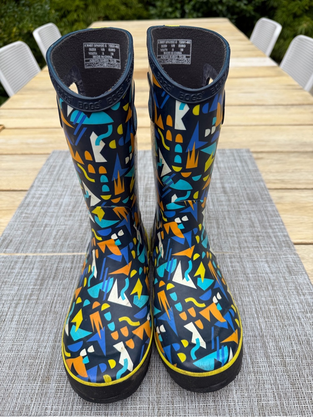 BOGS Sparse Geo Pattern Kids Rain Boots, Navy / Multi | Youth 5